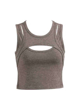 Gray tank top with cut-out design on a white background