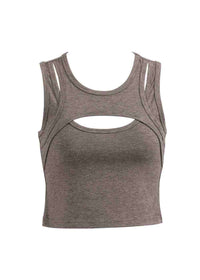 Gray tank top with cut-out design on a white background