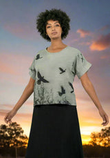 Harriet Jane Black Cockatoos Linen Tee Tantrika Australia