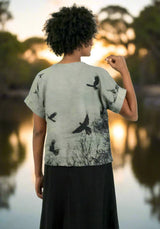 Harriet Jane Black Cockatoos Linen Tee Tantrika Australia