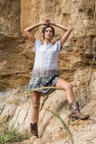 harriet jane hemp dress with wild blue gum print