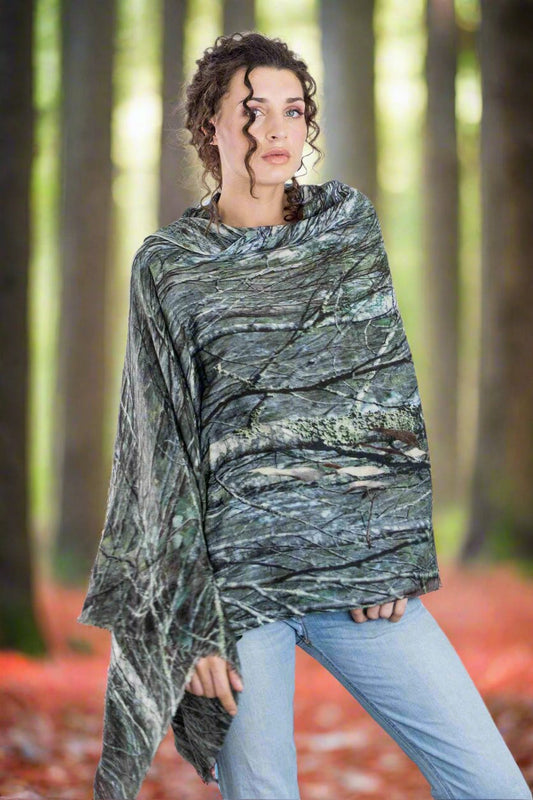 ladies silk/wool blend scalf with forest print