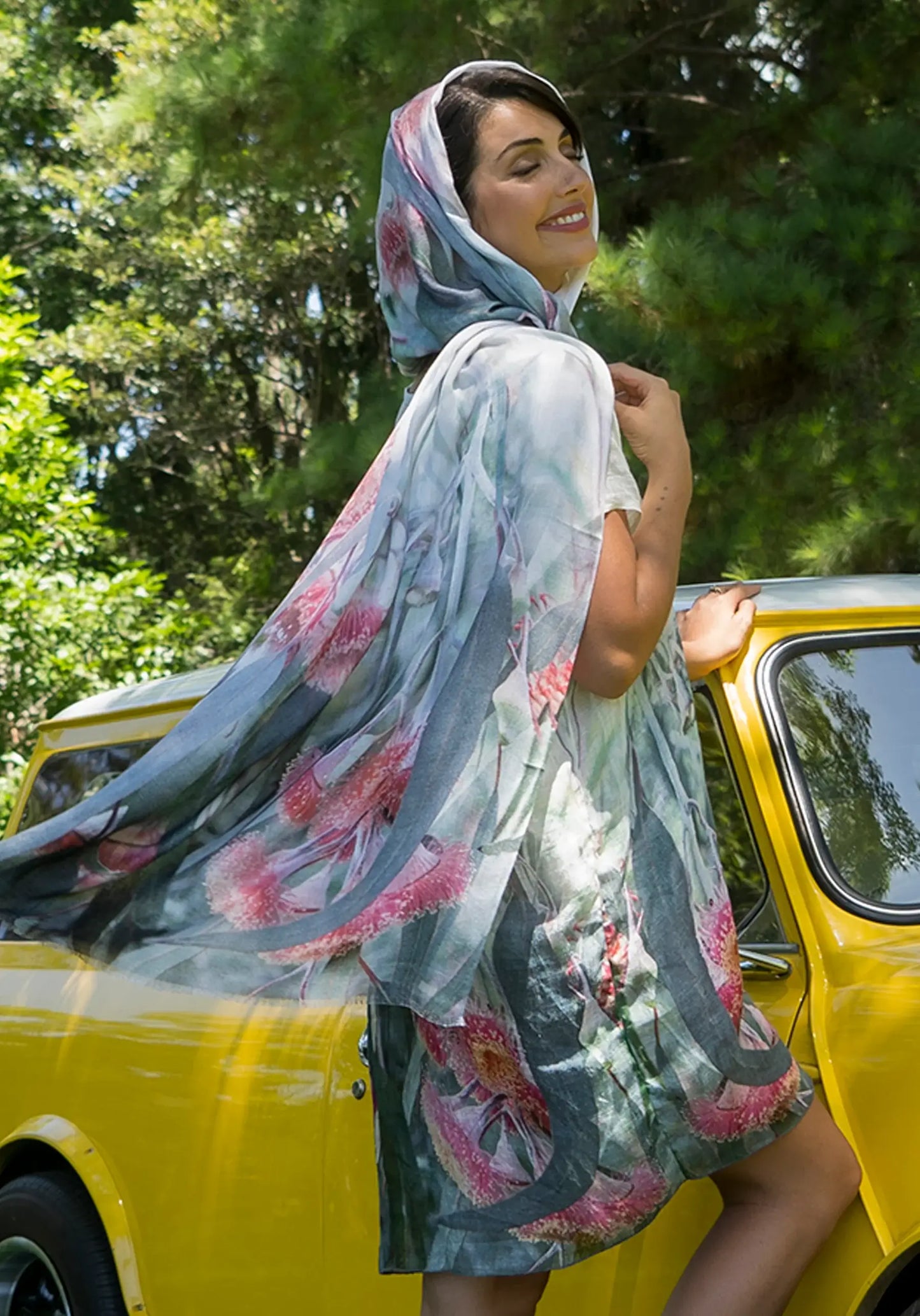 Flowering Silver Princess Gum Harriet Jane Cashmere Modal Scarf Tantrika Australia