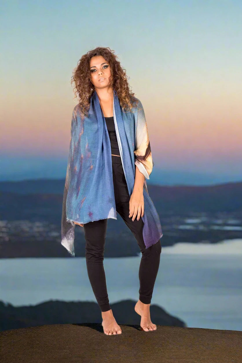 harriet jane wool and silk scarf of mount wellington sunset hobart tasmania tantrika australia