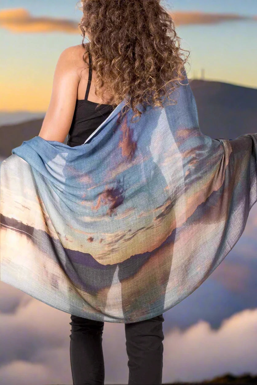 harriet jane wool and silk scarf of mount wellington sunset hobart tasmania tantrika australia