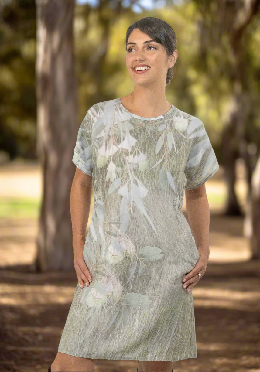 harriet jane yellow flowering gum linen tencel dress tantrika sustainable fashion australia
