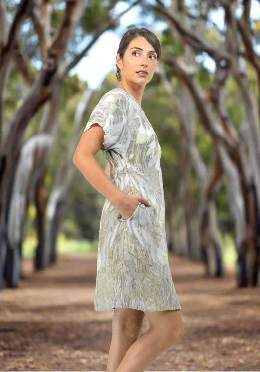 harriet jane yellow flowering gum linen tencel dress tantrika sustainable fashion australia