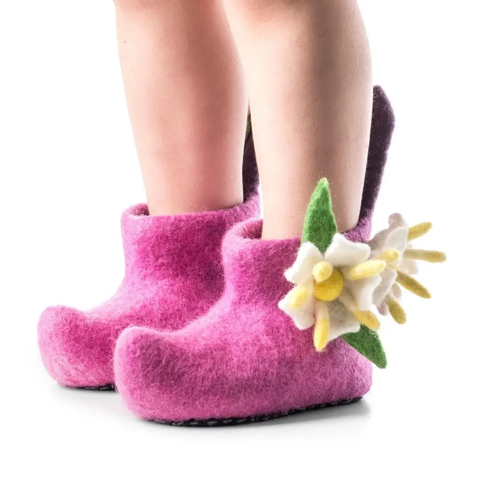 honeysuckle kids flower felt slippers