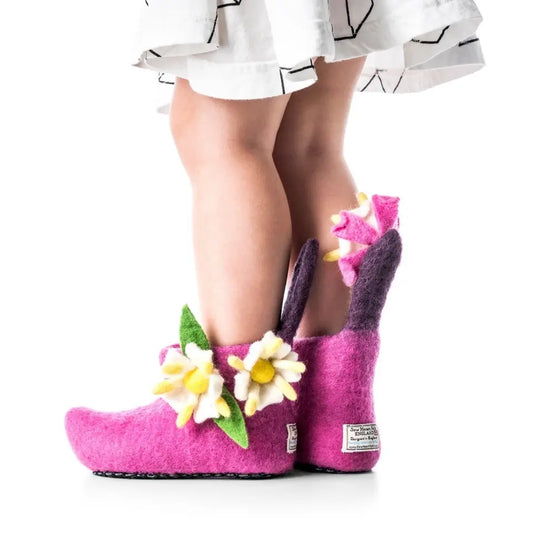 honeysuckle kids flower felt slippers