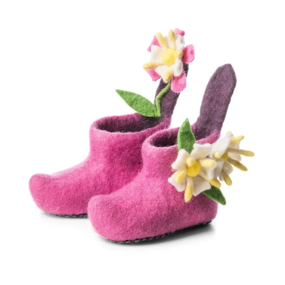 honeysuckle kids flower felt slippers
