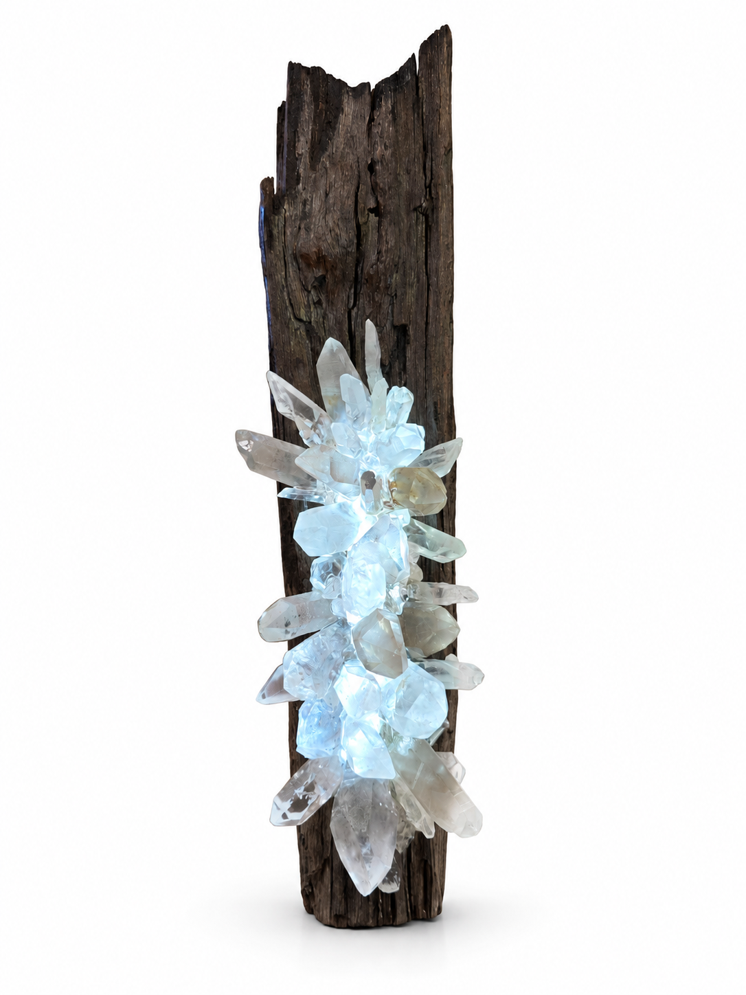 Jasper Crystal Lamp with natural wood and Clear Quartz crystals