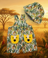 kids jungle print jumpsuit with african sacanah background