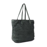 Leather woven shopper bag