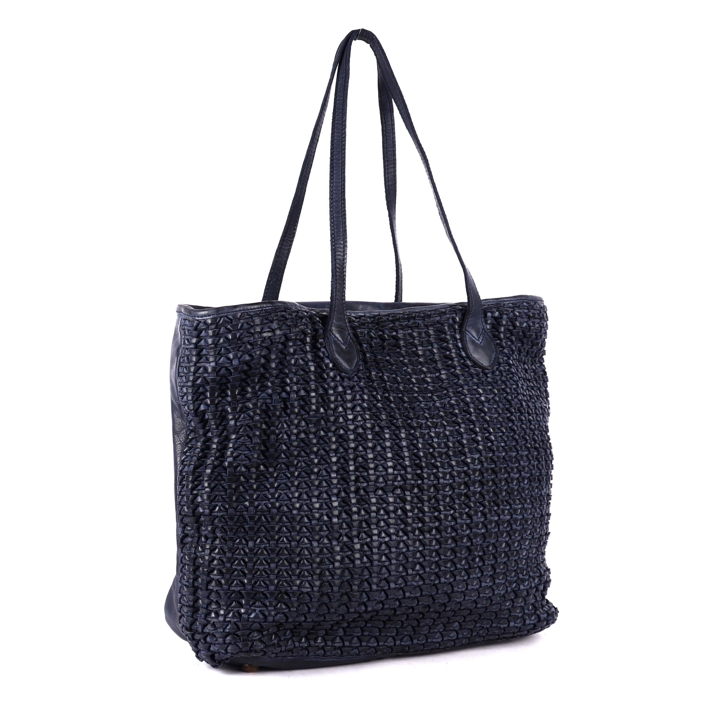 Leather woven shopper bag