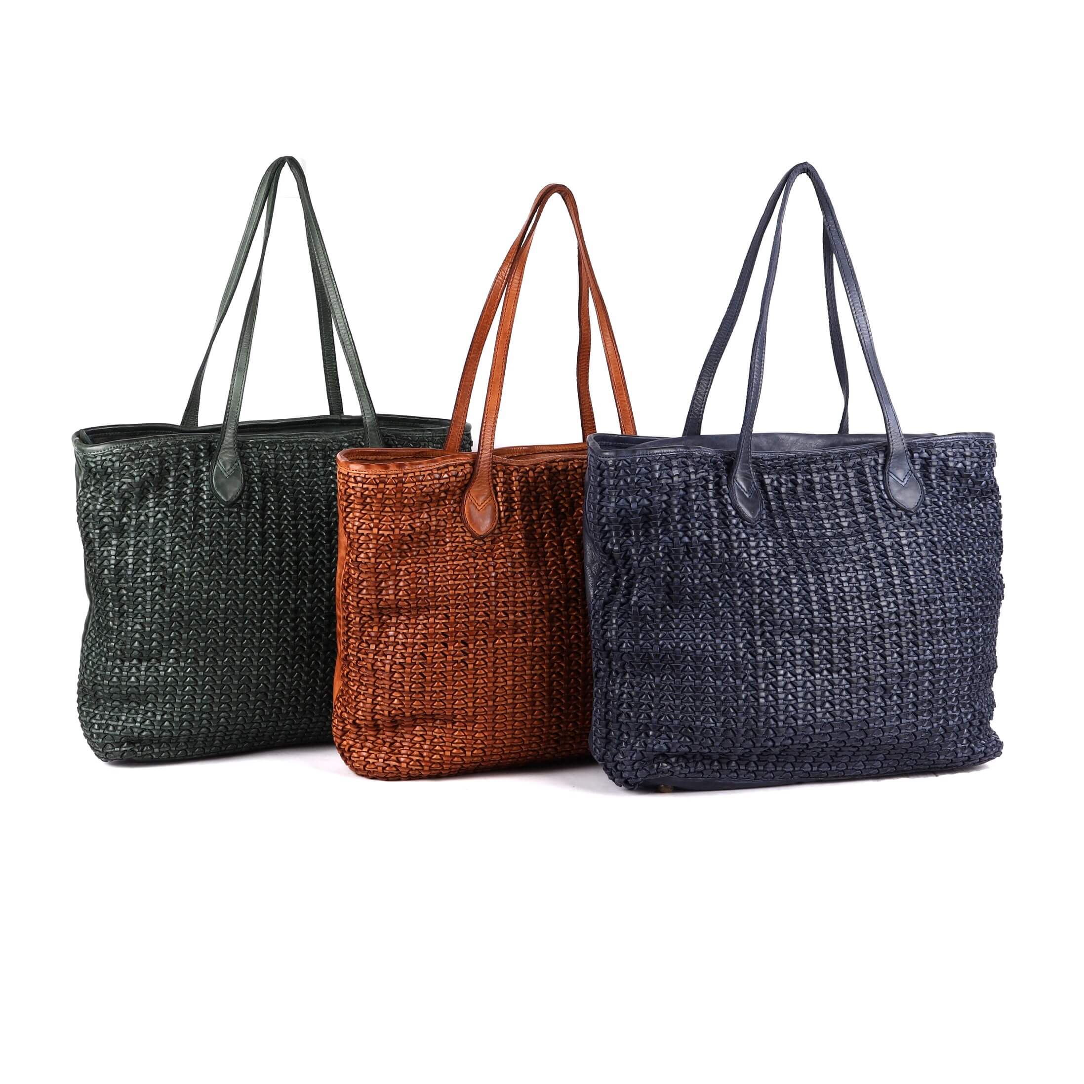 
Leather woven shopper bag