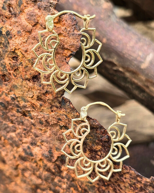 brass mandala kalina hoop earrings