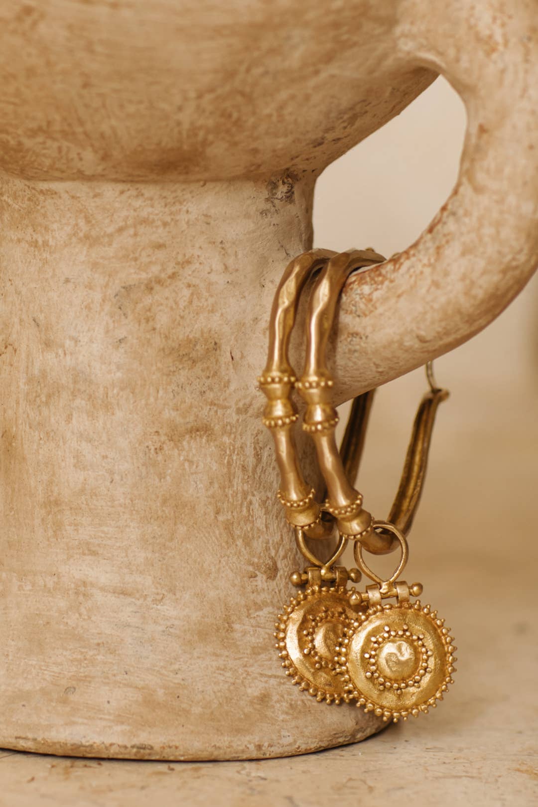 Kavani Hoops - Brass pair of organically shaped hoops with Byzantine-inspired detailing