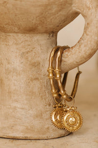 Kavani Hoops - Brass pair of organically shaped hoops with Byzantine-inspired detailing