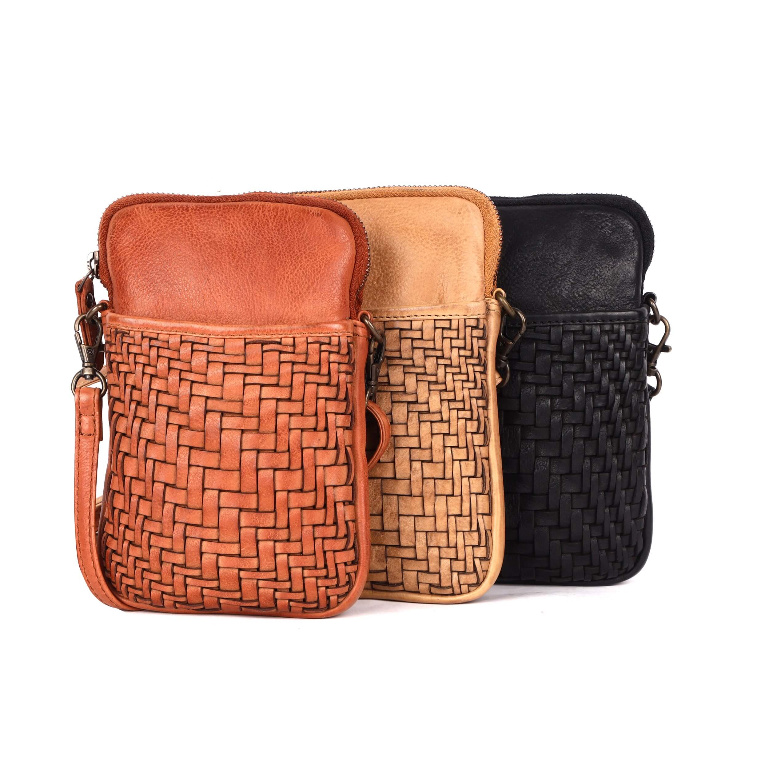 leather woven phone bag