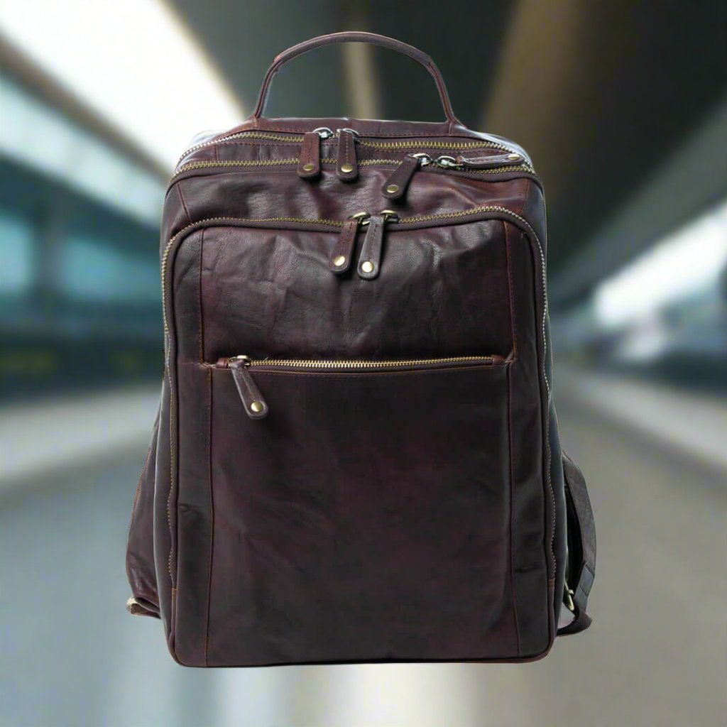 leather back pack in brown