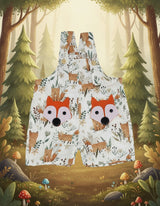 kids fox print jumpsuit with a whimsical forest background