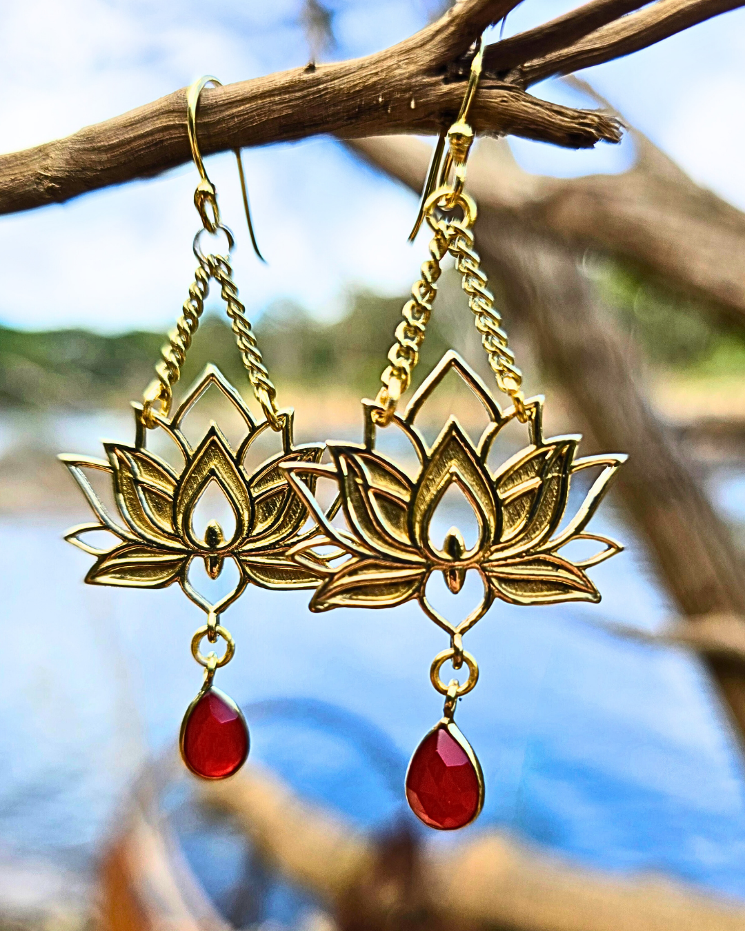 brass lotus float earring with howlite