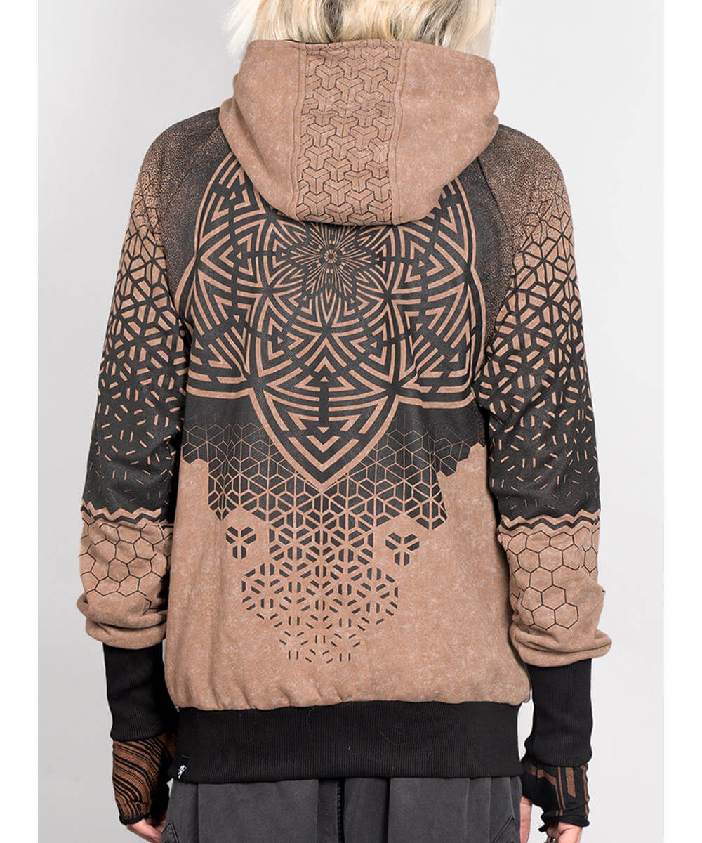 Hoodie with geometric pattern on a plain background