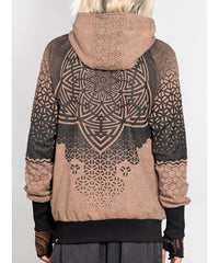 Hoodie with geometric pattern on a plain background