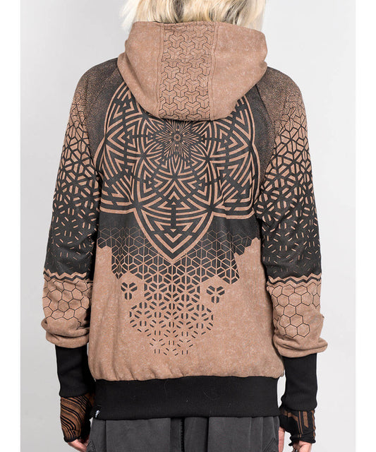 Hoodie with geometric pattern on a plain background