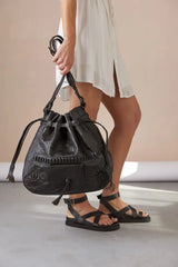 ladies bucket style bag with embossed Moroccan print