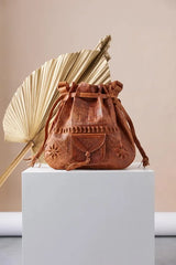 ladies bucket style bag with embossed Moroccan print