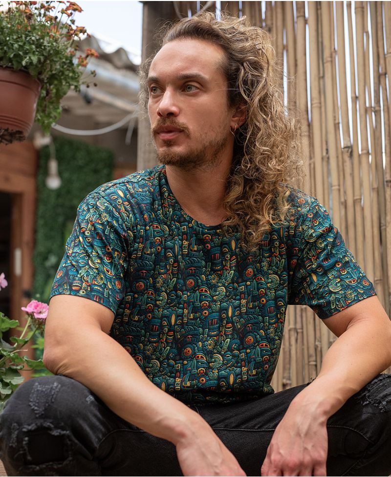 mayan print mens cotton t-shirt