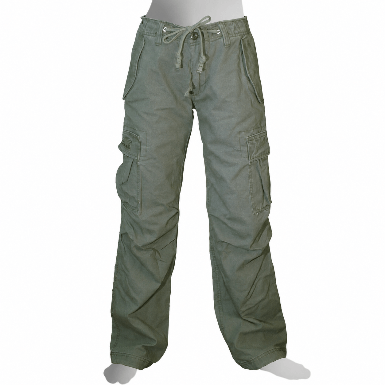 Green cargo pants on a white background