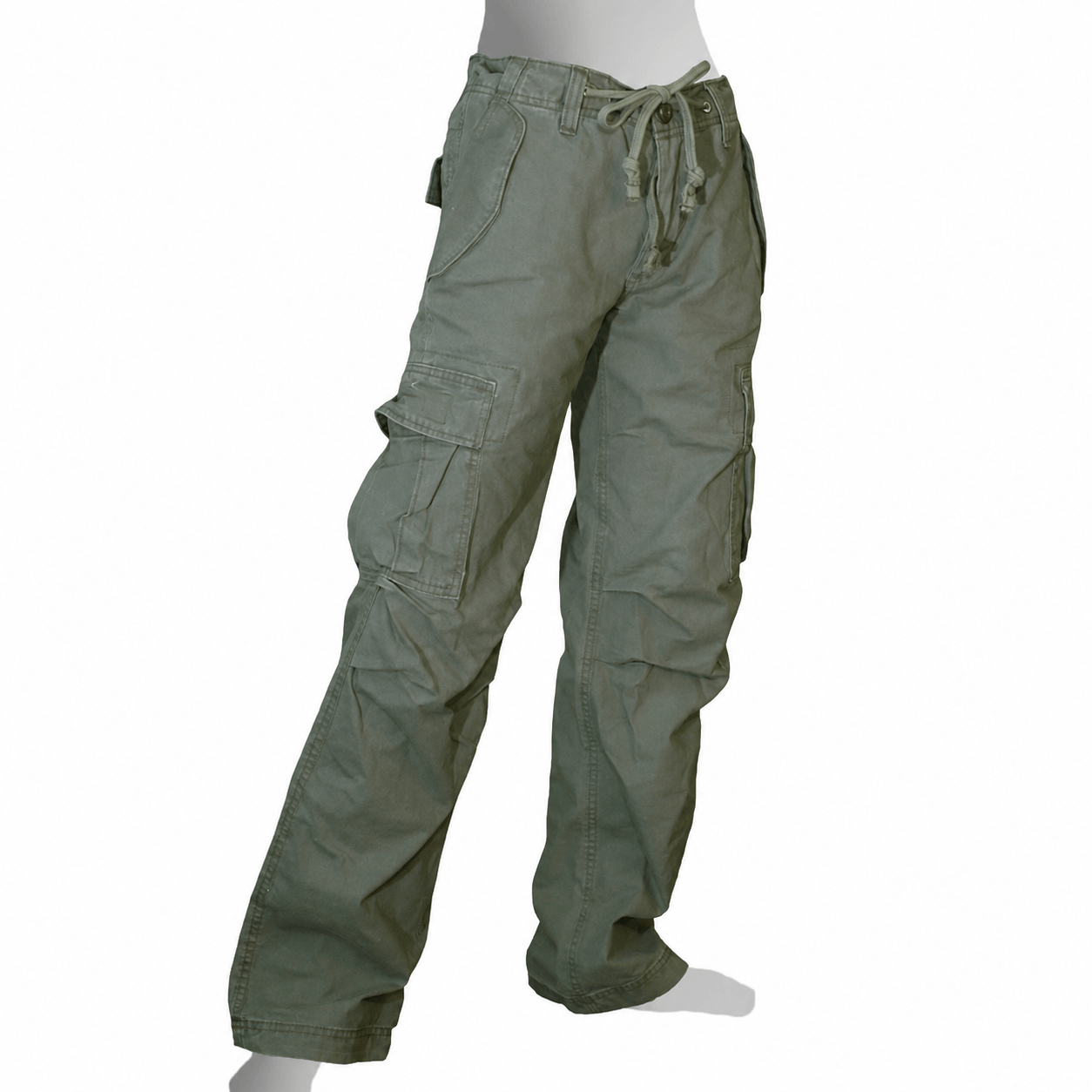 Green cargo pants on a white background