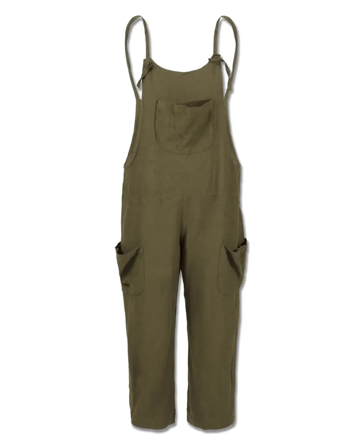 Green overalls with suspenders on a white background
