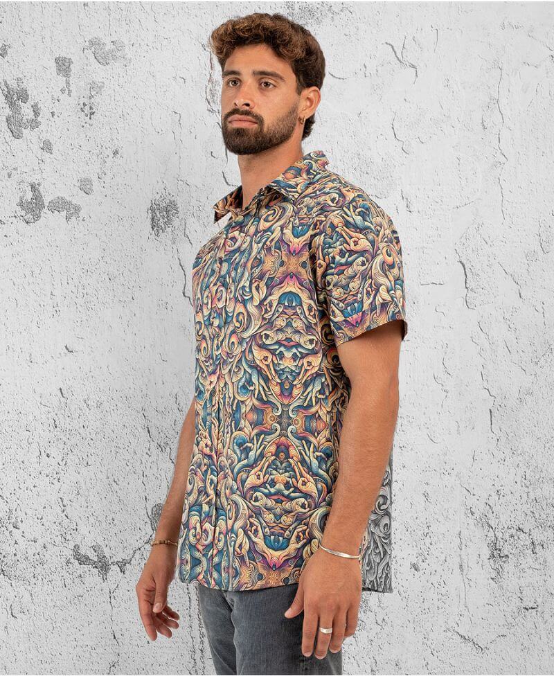 men's psychedelic printed button up shirt