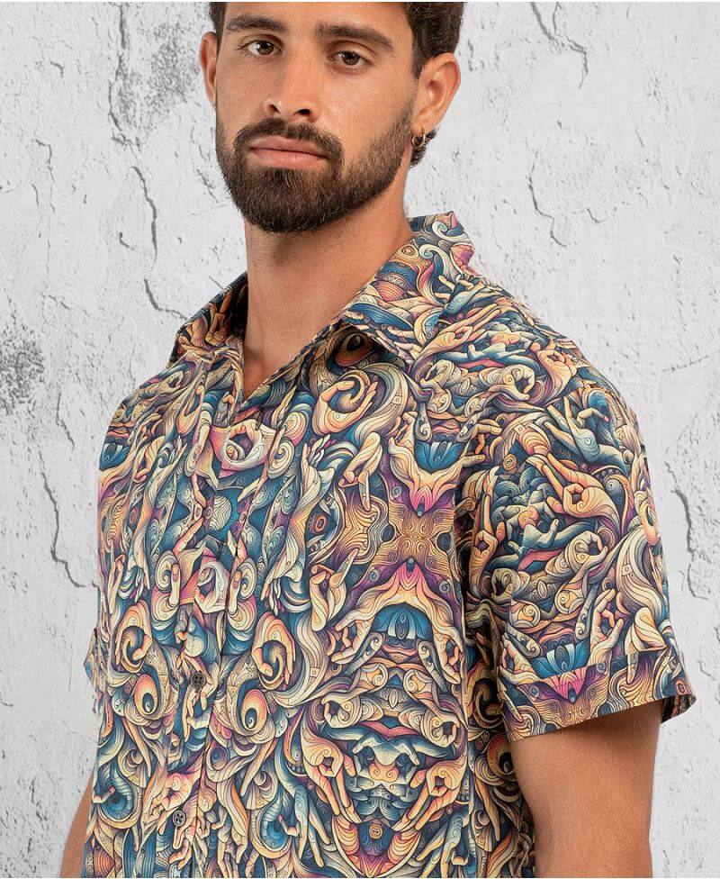 men's psychedelic printed button up shirt