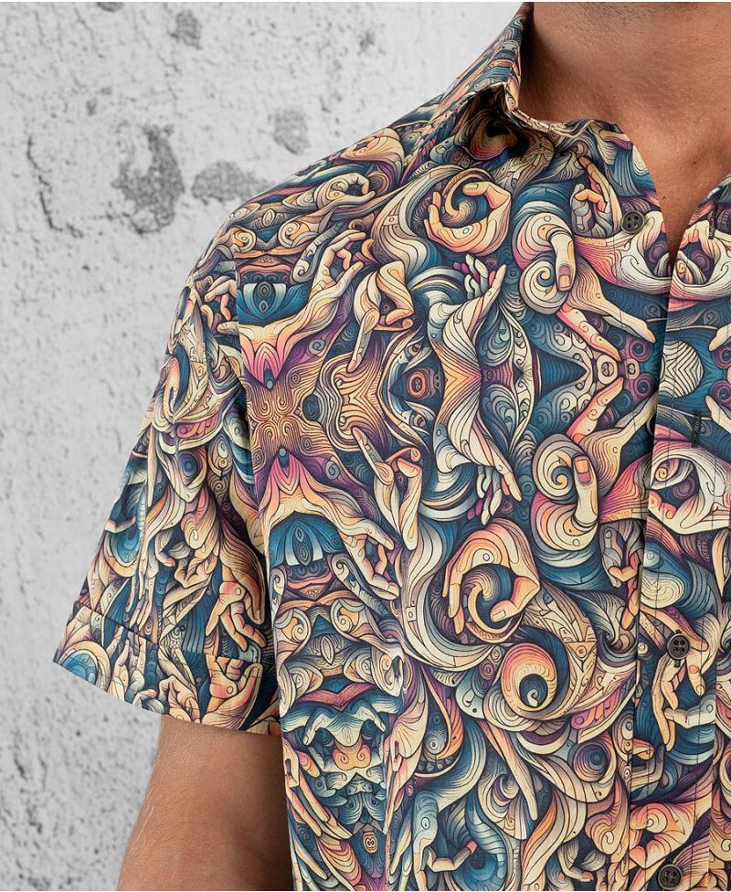 men's psychedelic printed button up shirt