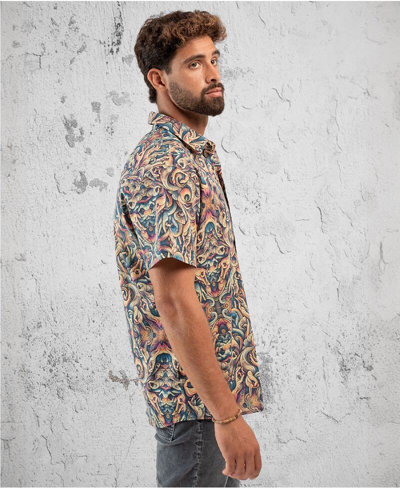 men's psychedelic printed button up shirt