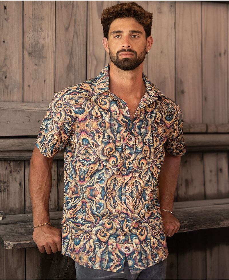 men's psychedelic printed button up shirt