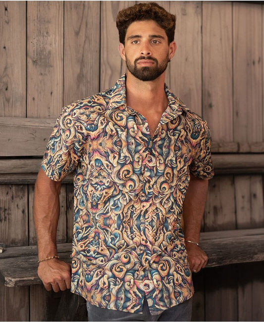 men's psychedelic printed button up shirt