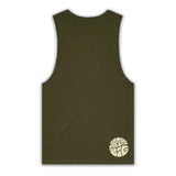 Green tank top with a logo on the back against a white background