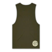 Green tank top with a logo on the back against a white background