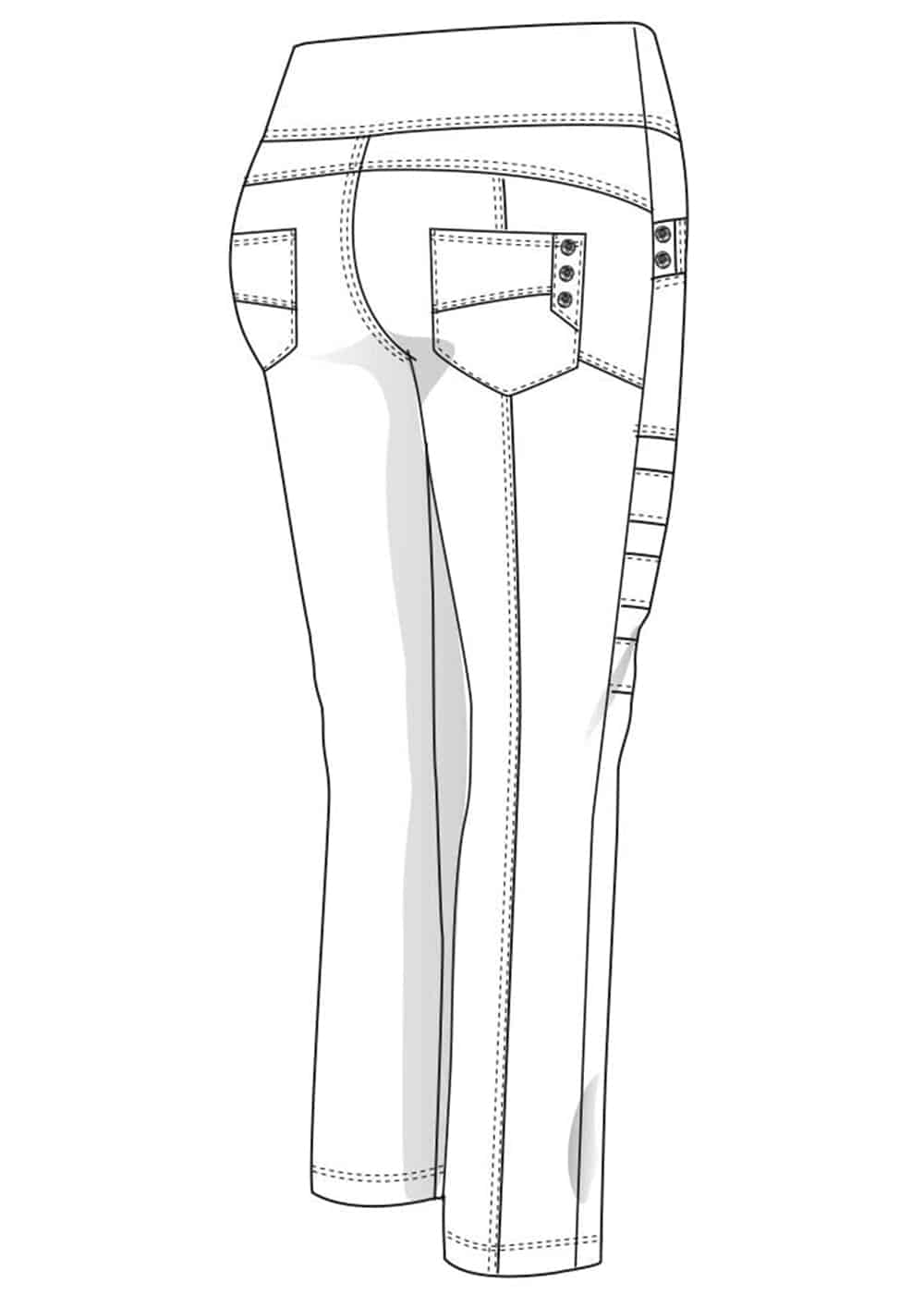 Line drawing of a pair of pants on a white background