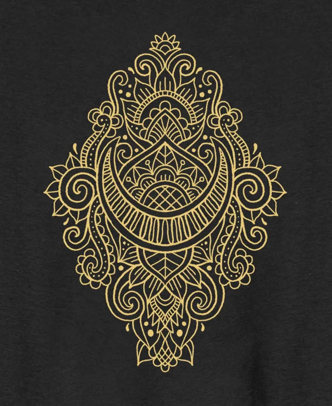 Decorative gold mandala design on a black background