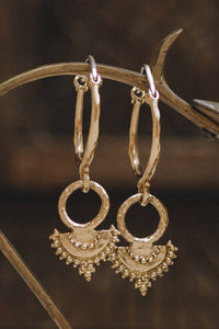 Naiyu Hoops brass earrings with textured charm detailing inspired by South Indian jewellery