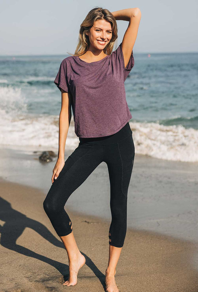 Black Nomads Oxygen Capris with a no-elastic waistband and fitted stretch design.