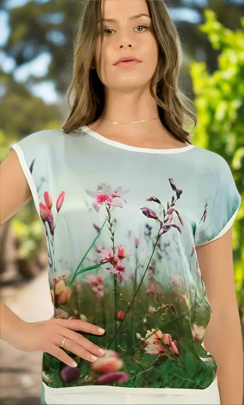 harriet jane silk tshirt with seaside meadow flowers print