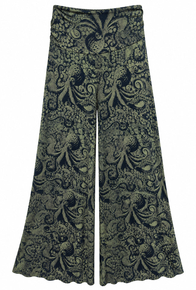 Front view of Tantrika Octopus Pants showing the detailed octopus and tentacle print