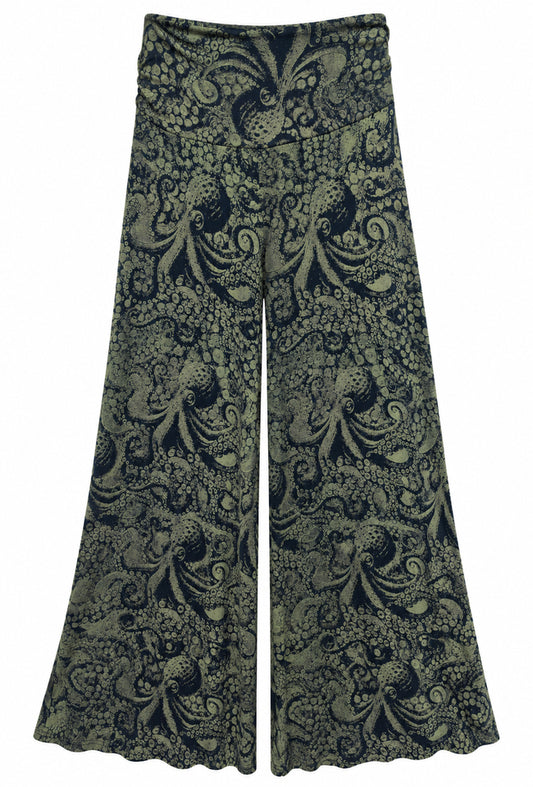 Front view of Tantrika Octopus Pants showing the detailed octopus and tentacle print